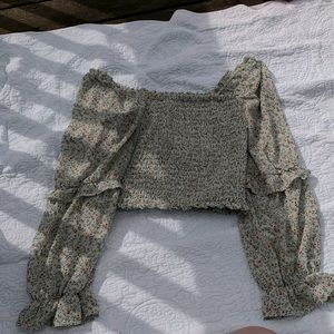 Wild Fable Pistachio Floral Smocked Top with Flowy Puff Sleeve